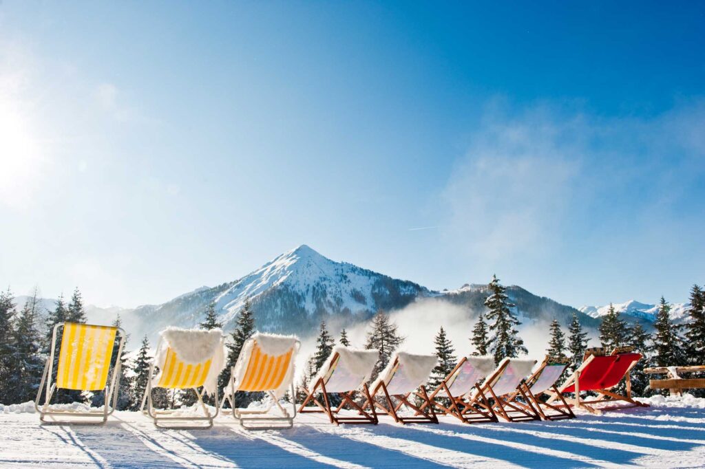 Sun Loungers With A View Of The Ski Amadé Slopes In Altenmarkt Im Pongau